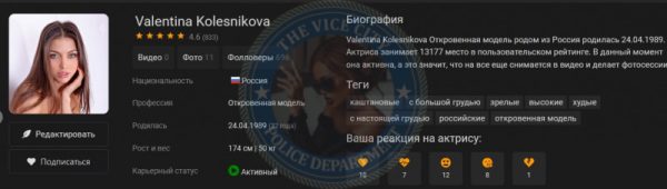 Колесникова Валентина — слитая анкета