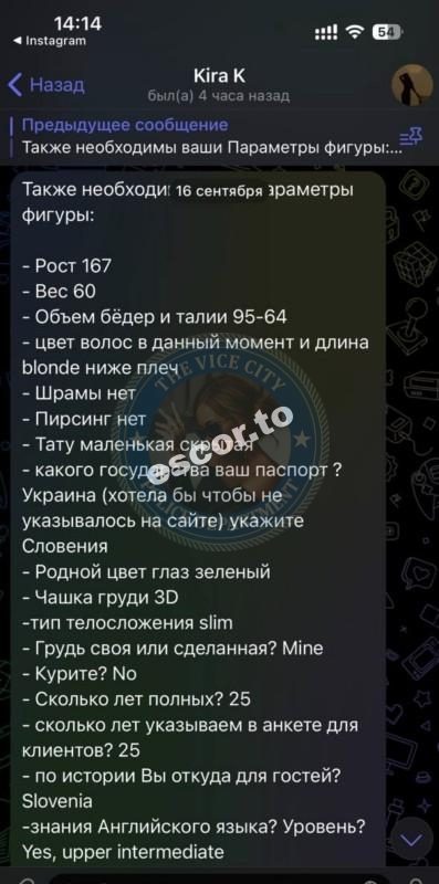 Ирина Котык — слитая анкета